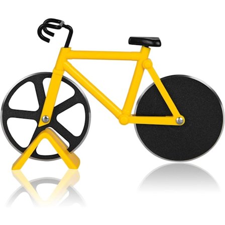 Non-Stick Pizza-, Cykel Pizza-Skærer, Pizza-Skærer med Stativ, Dobbelt Rustfrit Stål, Gul