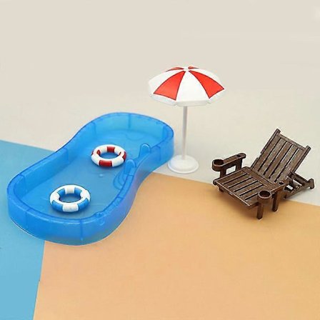Dockhussimulering Söt Mini Pool Badring Strandstol Set