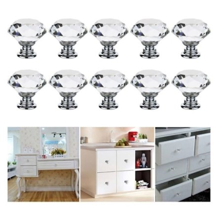 12 stk. 30 mm krystallglass skap kommode knotter diamant skuff dør knotter trekk håndtak