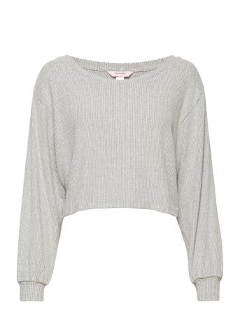 Top Ls Wide Neck Rib Script Toppi Harmaa Hunkemöller