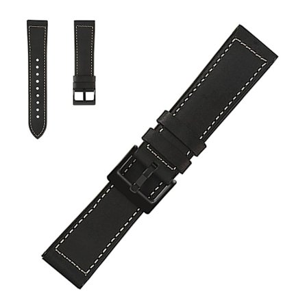 22mm stitching décor læder rem - sort