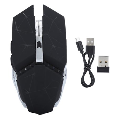 Trådlös LED-optisk USB-spelmus med 6 knappar, 1600 DPI, laddningsbar, Q15Midnight Black