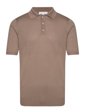 Man Fine Knit Pique Designers Knitwear Short Sleeve Knitted Polos Brown Davida Cashmere