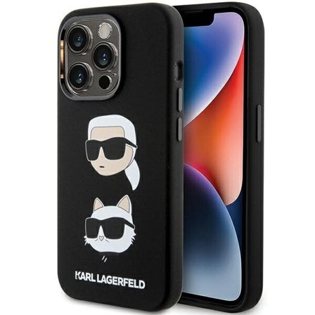 Karl Lagerfeld Silikon Karl&Choupette Huvudfodral för iPhone 15 Pro - svart
