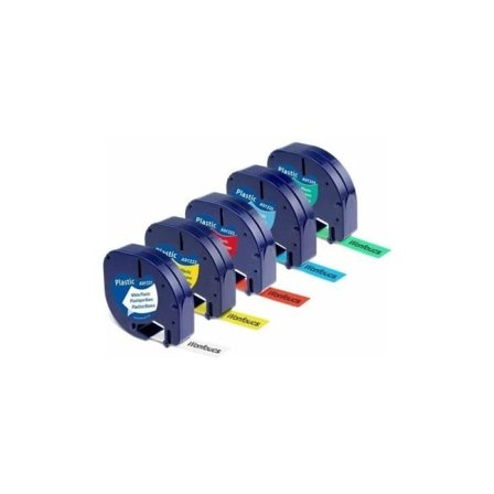 Dymo LetraTag -yhteensopiva tarranauha, 12 mm x 4 m, 5 pakkausta, musta valkoisella/punaisella/keltaisella/sinisellä/vihreällä