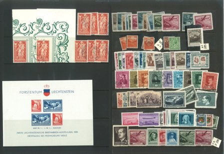 Liechtenstein - Postfrisk og stemplet på et indstikskort