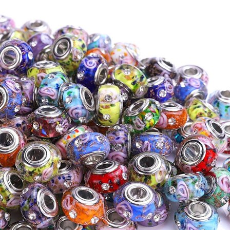 Glaspärlor med Stora Hål, Glaspärlor med Mässingskärnor, Blandade Charm