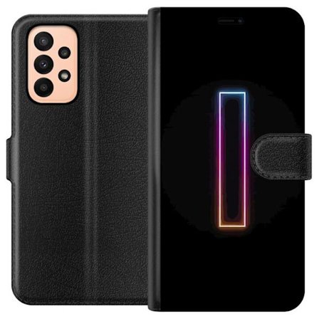 Kompatibel Tegnebogsetui til Samsung Samsung Galaxy A23 Minimalistisk neonbogstav I i regnbuefarver mod mørk baggrund