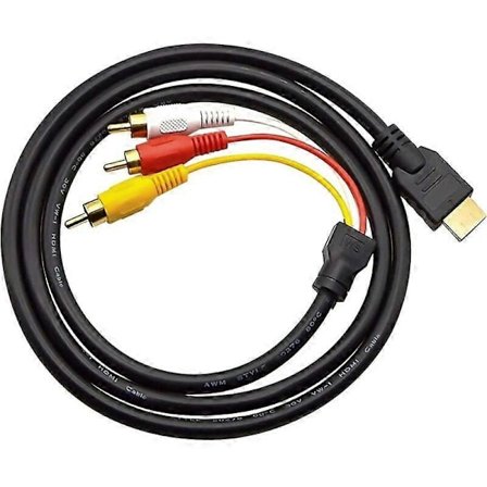 HDMI Hane till 3 Cinch RCA AV Scart Kabel Ljud Video Adapter HDTV Sändare Förlängare TV DVD Konverterare 1.5m Meter Svart