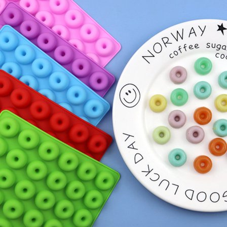 5-pak Mini Donut Silikon Candy Former, 48 ​​Hulrom, Matkvalitet Non-Stick Form for Candy, Sjokolade, Gummy Ring Candy