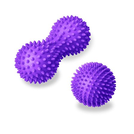 Piggete massasjeball, 9 cm piggete massasjeball og 15 cm fotmassasjerulle, massasjeballsett - lilla