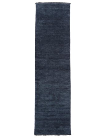 Plain (Single Colored) Small Handloom Fringes Rug - Dark Blue 80X300 Wool, Modern Style