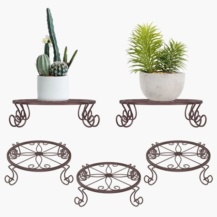 Blomsterpotte stativ, sett med 3 runde metall plantestativ, 9 tommer rust