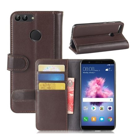 Huawei P Smart etui i ægte læder med kortholder - Brun