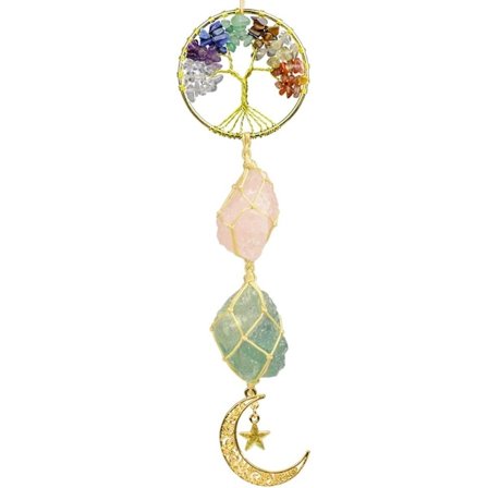 Livets tre Chakra steiner helbredende krystaller måne og stjerne for veggpynt meditasjon hengende bilpynt vinduspynt