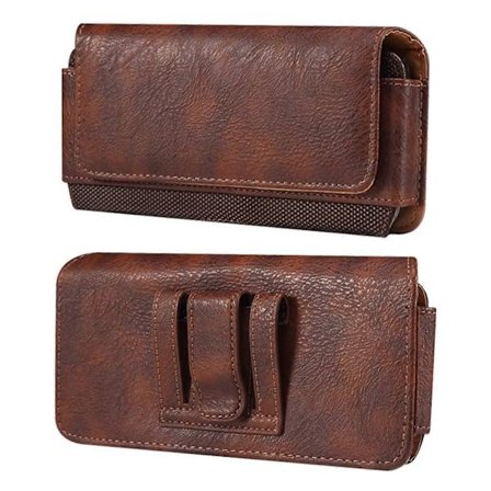 Horisontal PU-læder taljetaske med kulfibertekstur + nylon til 6,1 tommer mobiltelefoner, anti-fald bælte taske Brun