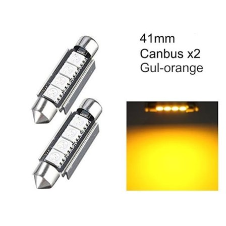 C5W SV8.5 LED pærer (Canbus), 41-42mm, gul-orange, 2-pak.