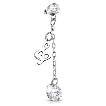1 st Stiftörhänge Örhänge i Kirurgiskt Stål 316L i Silver Färg - G-Klav / Musik med Klara Cubic Zirconia