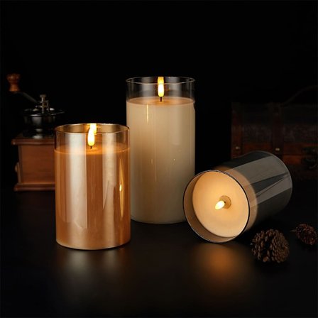 LED-ljus i glas Ø10 x 15 cm - Guld, Grå eller Vit