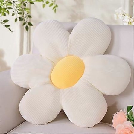 Valkoinen kukkakuvioinen tyyny, esteettinen lattiatyyny makuuhuoneeseen, koristeellinen päivänkakkara-tyyny lastenhuoneeseen, preppy-sisustus, 