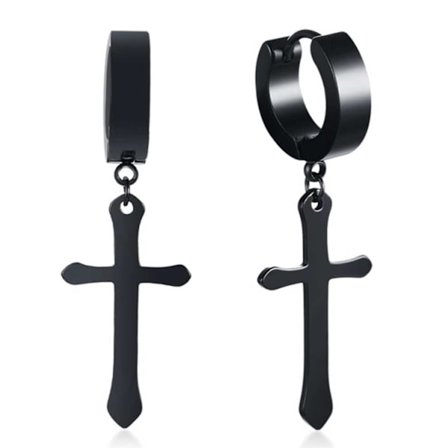 2-pack piercing øreringe med hængende kors sort