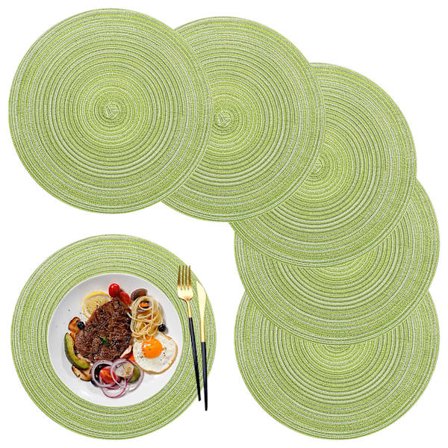 Sæt med 6 bordskånere, runde bordskånere i PP-flet, 36 cm (grøn)