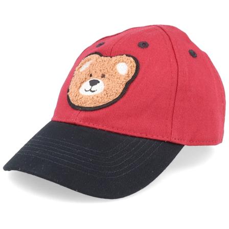 Kiddo Cap - Kids Bear Chenille Patch Red/Black Adjustable Adjustable Red Cap - @ Hatstore