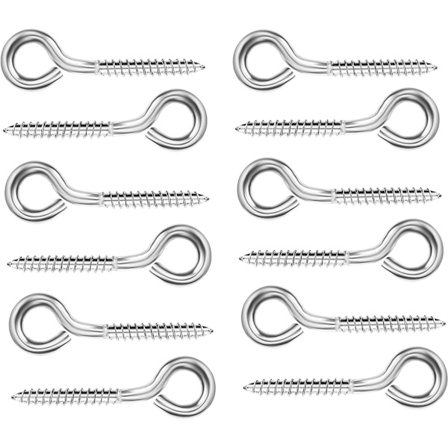 Rustfrie stålskruer (12-pakning) - M5 øyeskruer - Selvdrillende metallkroker for hengekøye, aerial yoga, gyngestol - Innendørs/utendørs (M5*65)