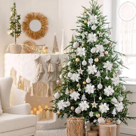 10 stk. 11 cm Stor Julestjerne Glitter Blomst Juletre Hengende Dekor Ornament Kunstig Blomst Festdekorasjon