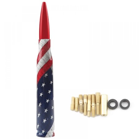 Bil Truck Antenne med Ventil Skaft Hetter - Amerikansk Flagg Design, Universal Kjøretøy Kort Erstatning Mast (Rød)