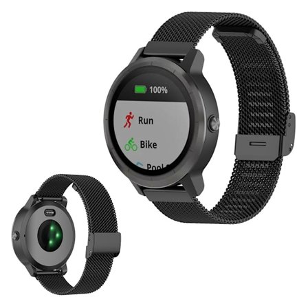 Garmin Vivoactive 3 / Venu / Vivomove 3 / Forerunner 245 / 645 staineless stål klockarmband - svart