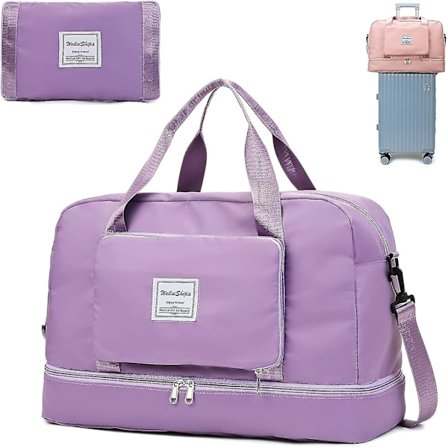 Knowledee Foldbar Taske til Rejser, Vandtæt Foldbar Taske med Tør/Vådt Opbevaring, Stor Kapacitet