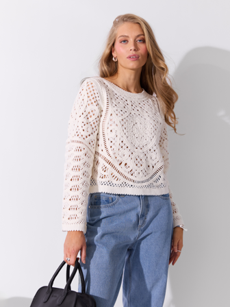 MATCH - Chiara genser - Donna - Str. L - Dame - Gensere & Cardigans - Hvit - 100% Bomull