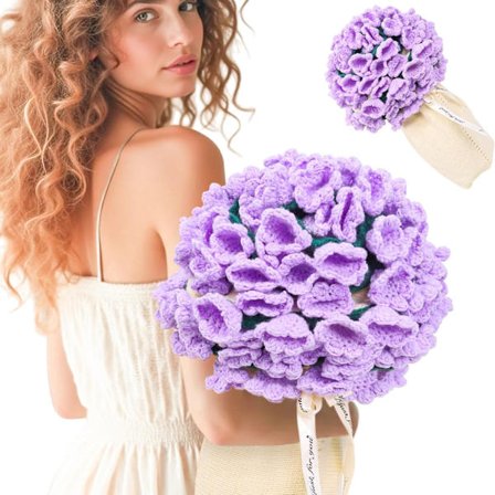 63 tommer Heklede Blomsterbukett Teppe - Bursdagsgaver til Kvinner Mamma Søster Kone, Lilla Blomsterteppe Bukett Valentinsdagsgave