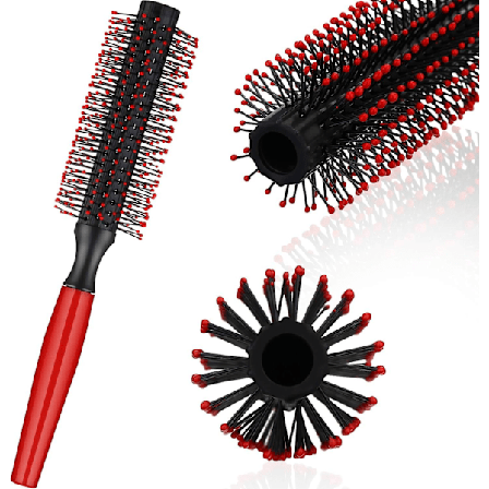 Rund hårbørste for menn (1 stk, svart og rød)