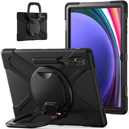 SKALO Samsung Tab S9 Ultra Extra Shockproof Armor 360 Kahva/Tripod Suojakuori - Musta