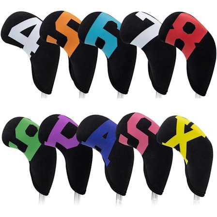 10 stk. Sorte Golfhætter, Golfkøllehoveddæksler med Store Farverige Tal, Jern Golfkøllehoveddæksler, Kiler