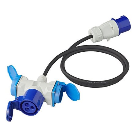 Adapterkabel 150cm 3x1,5mm² fra CEE-stik til 2xSchuko + 1xCEE-stik
