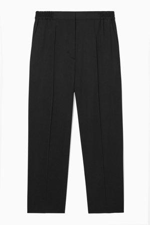 COS Women's Tapered Elasticated Wool Trousers in Black
