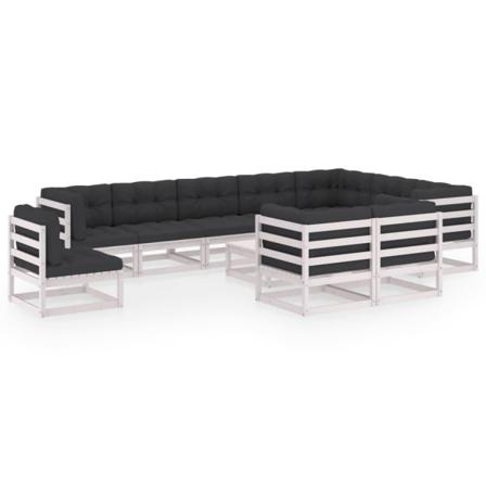 Vidaxl Loungegrupp Med Dynor 11 Delar Vit Massiv Furu Vit