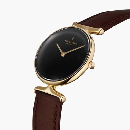 Nordgreen Best Women's Slim Designer Watch - Gold Case - Black Dial - 32mm Dark Brown Leather Strap White Dial Unika