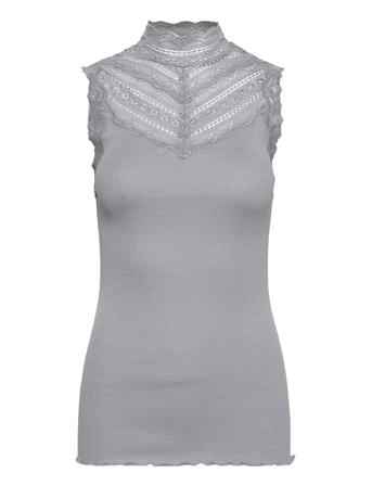 Silk Top W/ Lace T-shirts & Tops Sleeveless Grå Rosemunde*Betinget Tilbud