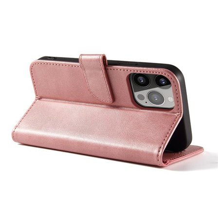 Magnet Elegant etui af boghyldetypen med støttefod til iPhone 13 Pro pink