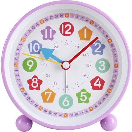 Barnevekkerklokke Søt Dyr Læreklokke Stille Med Nattlampe, Egnet for Barns Soveromsbord Nattbord (lilla)