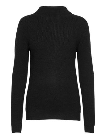 Rib Funnel Neck Sweater Pullover Svart Davida Cashmere*Betinget Tilbud