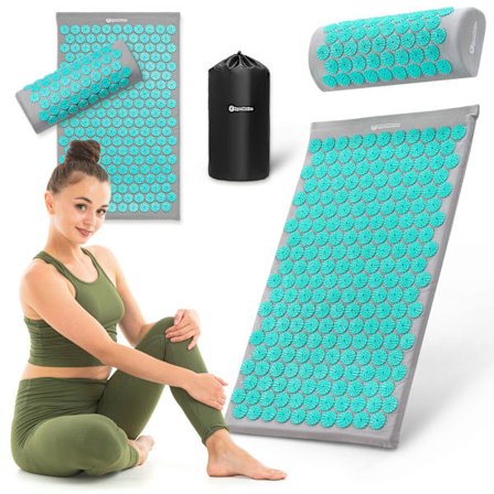 HyperMotion akupressur-måtte 72 cm med pude og cover grå/mint