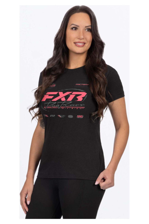 T-Skjorte FXR Race Division Premium Dame Svart/Solkyssetkorall L