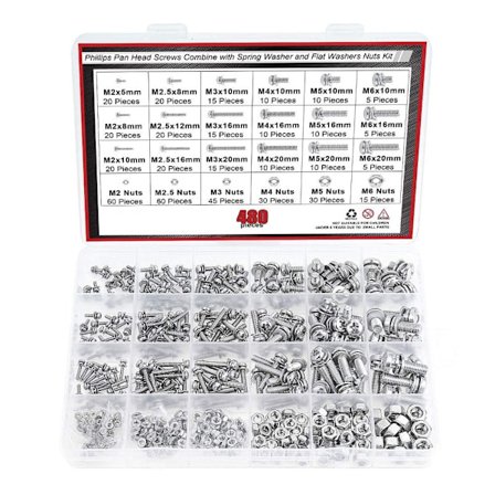 480 STK bolte og møtrikker Skiver Kit Metrisk Bolt Sortiment