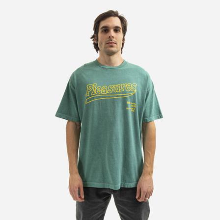 Pleasures, T-shirt P21W040-Green S Groen, Heren, Maat:M,Katoen