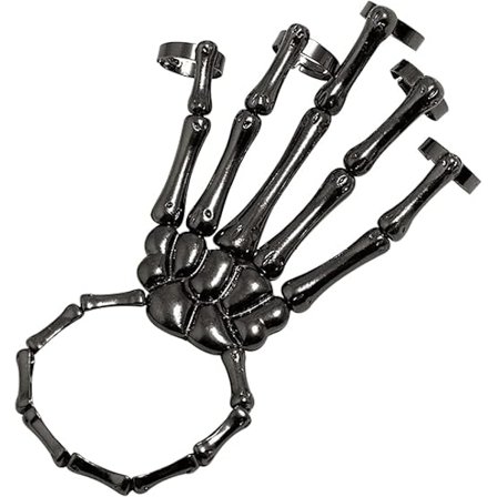 Skelet Punk Håndknogle Skeletarmbånd med Ringe Kraniet Fingerarmbånd Spøgelseshåndkæde til Mænd og Kvinder Halloween